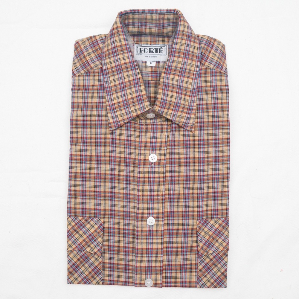 Vtg Deadstock 70s Forte Thin Plaid Button Shirt Men's Size S Western Cowboy NOS‎